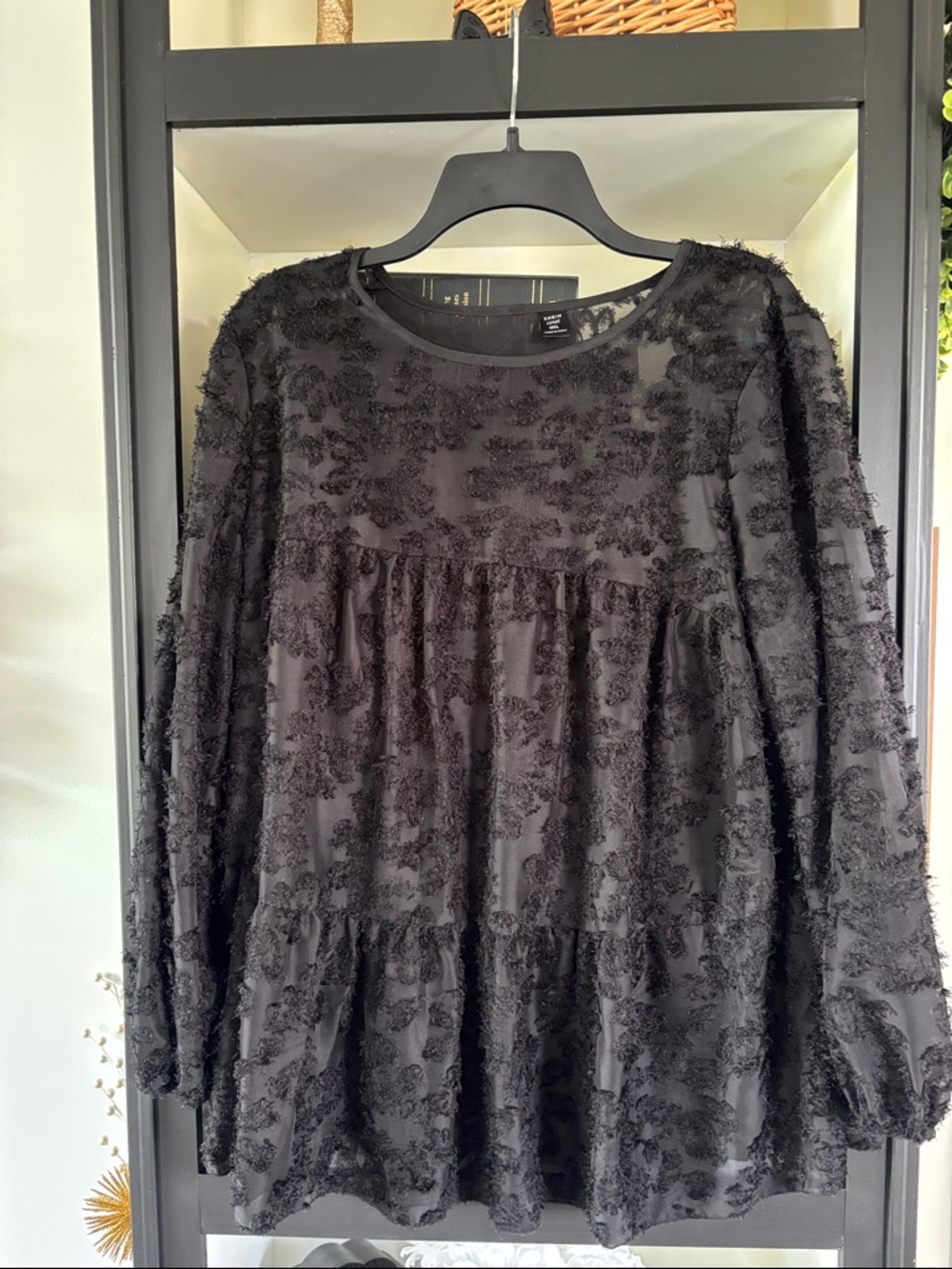 Black Textured Tiered Blouse